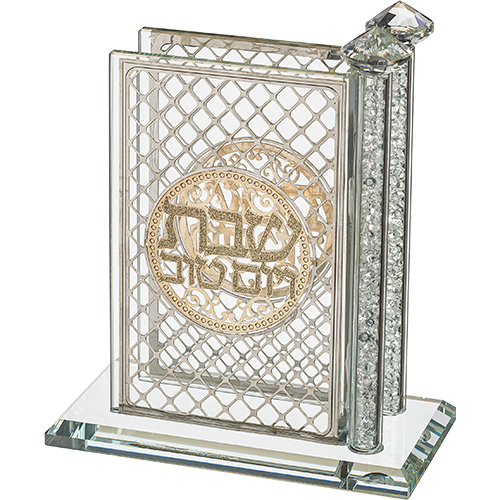 מעמד לגפרורים קריסטל עם פלקטות "עיטורים" 12×12 ס״מ