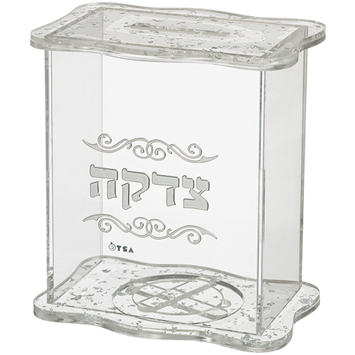 Lucite Tzedakah Box - Silver 13x13 cm
