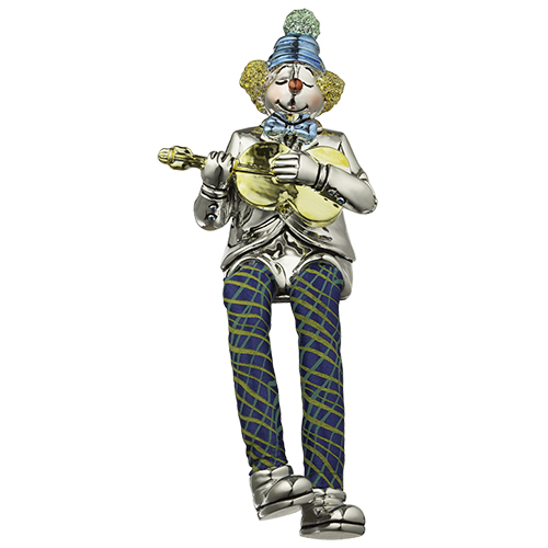 Polymer Clown Figurine with Cloth Legs 12 cm- Guitar Player - Silvered