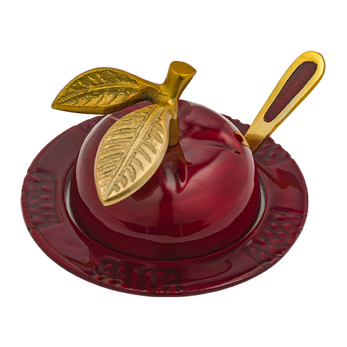 Aluminum Apple Honey Dish, with Spoon 9x12 cm