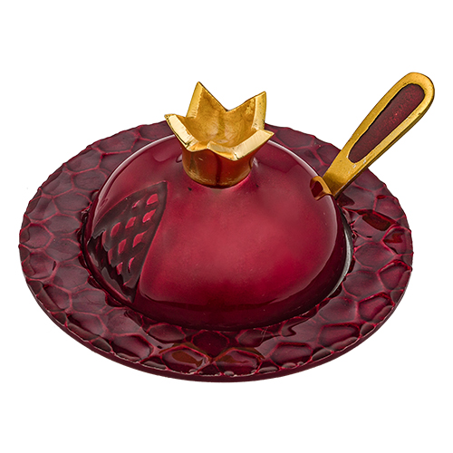 Aluminum Honey Dish "Pomegranate", with Spoon 8x12 cm