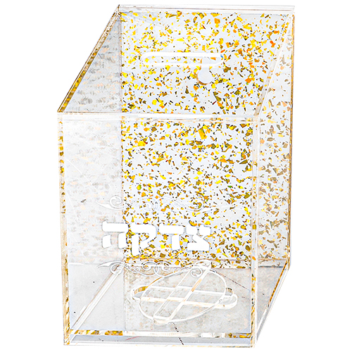 Lucite Tzedakah Box 16 cm - Gold