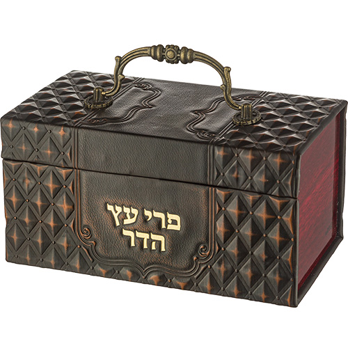 קופסא מהודרת לאתרוג דמוי עור עם ידית ומנעול 13×19 ס״מ
