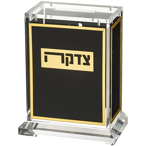 Lucite Tzedakah Box 13cm - Gold, Black
