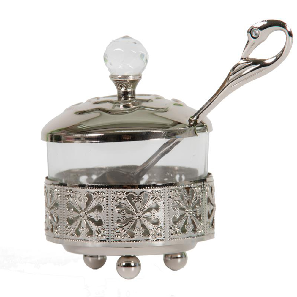 Silvered Filigree Honey Dish, 10cm