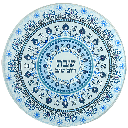 Reinforced Thick Glass Trivet 19 cm- Printed Blue Ornaments