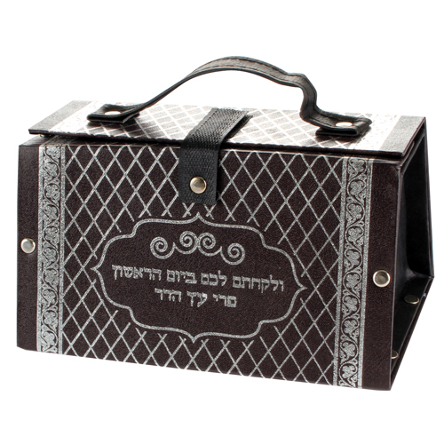 Faux Leather Etrog Box 11x19x13 cm- with Silver Diamond Shape Print
