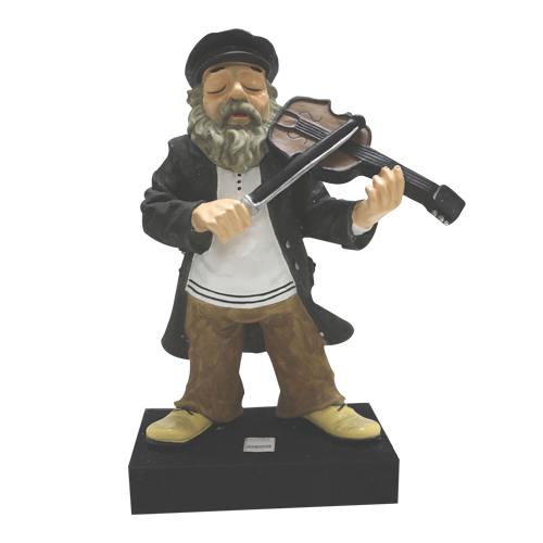 Black Polymer Hassidic Figurine Stands on Stage - Fiddler - 48 cm