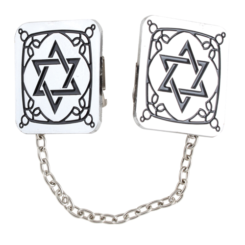 קליפס לטלית ניקל מגן דויד 3×3 ס״מ עם שרשרת