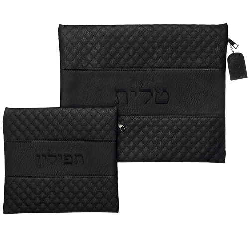 סט טלית תפילין דמוי עור עם ריקמה 36×29 ס״מ