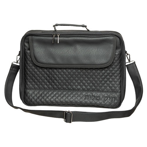 PU Leathere Fabric Talit 43*36 cm with Handle- Black