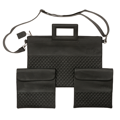 PU Leathere Fabric Talit & Tefilin Set 45*31 cm with Handles- Black