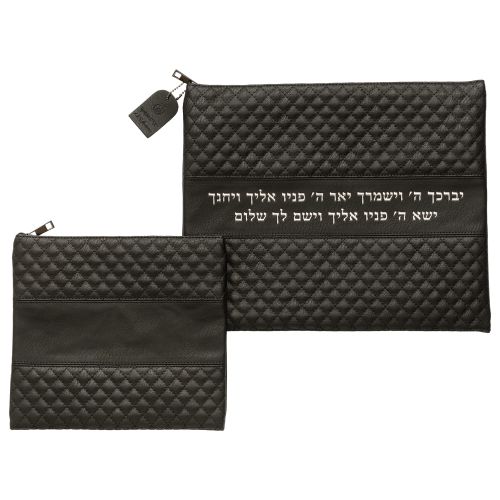 Leatherette Tallit - Tefillin Set 36*29 cm Black with Embossed Logo