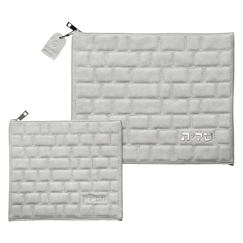 Leatherette Tallit - Tefillin Set 36*29 cm with Embossed Logo - Gray