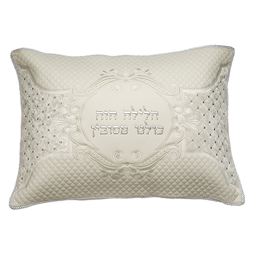 Leatherette Passover Pillow Cover 72*50 cm - Silver, with Embroidery