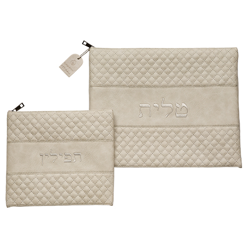 Leatherette Tallit - Gray Tefillin Set 36*29 cm with Embroidery