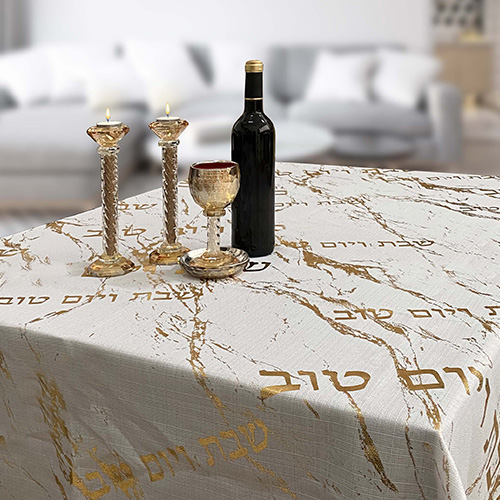 Elegant Fabric Tablecloth 140*280 cm "Gln Marble" - Gold