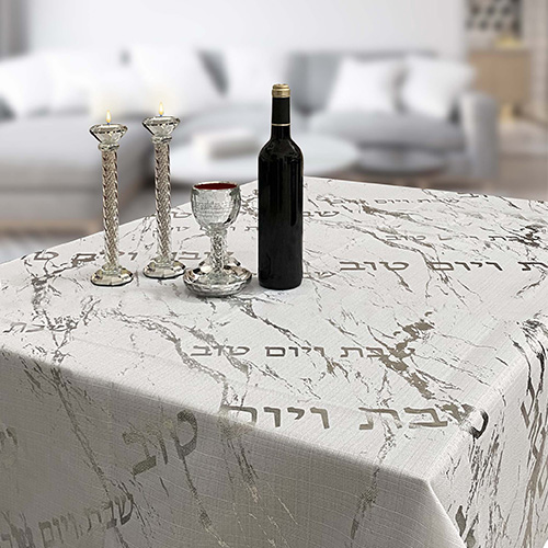 Elegant Fabric Tablecloth 140*220 cm "Silver Marble"