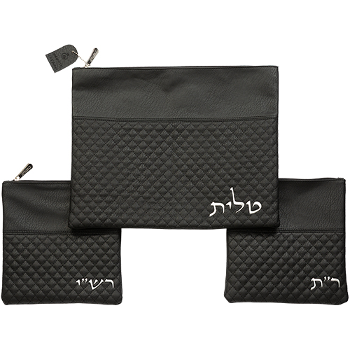 סט טלית תפילין רש"י ר"ת דמוי עור 34×40 ס״מ