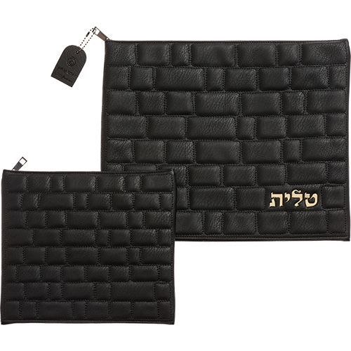 Leatherette Tallit - Tefillin Set 36*29 cm with Embossed Logo