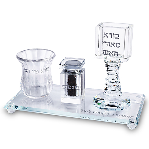 סט הבדלה קריסטל שקוף עם מגש 25×12.5