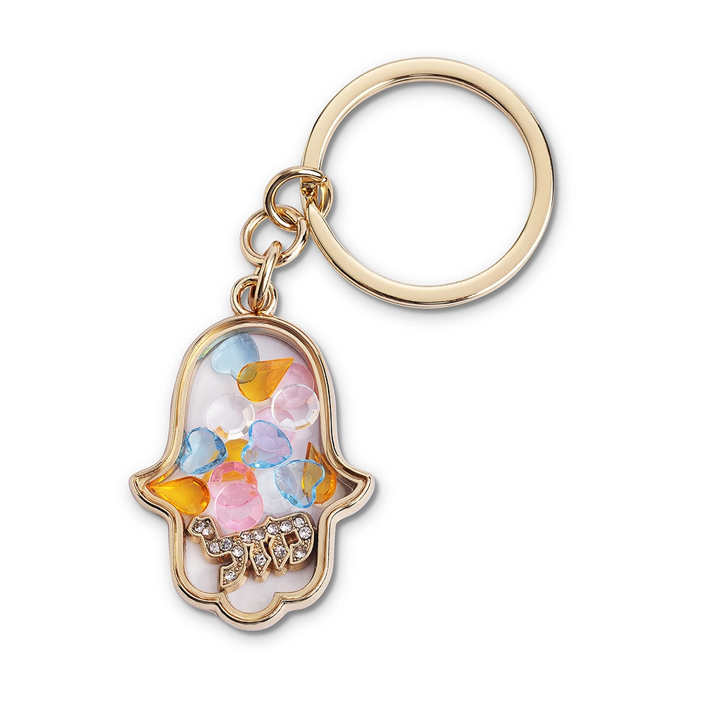Keychain Hamsa Metal with Stones 4.5x3 cm - Gold