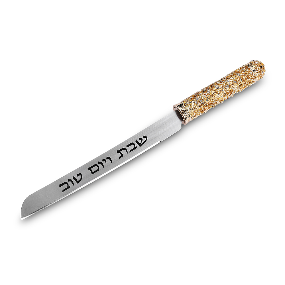 סכין מהודרת להב חלק זהב עם ידית מתכת 32.5 ס״מ