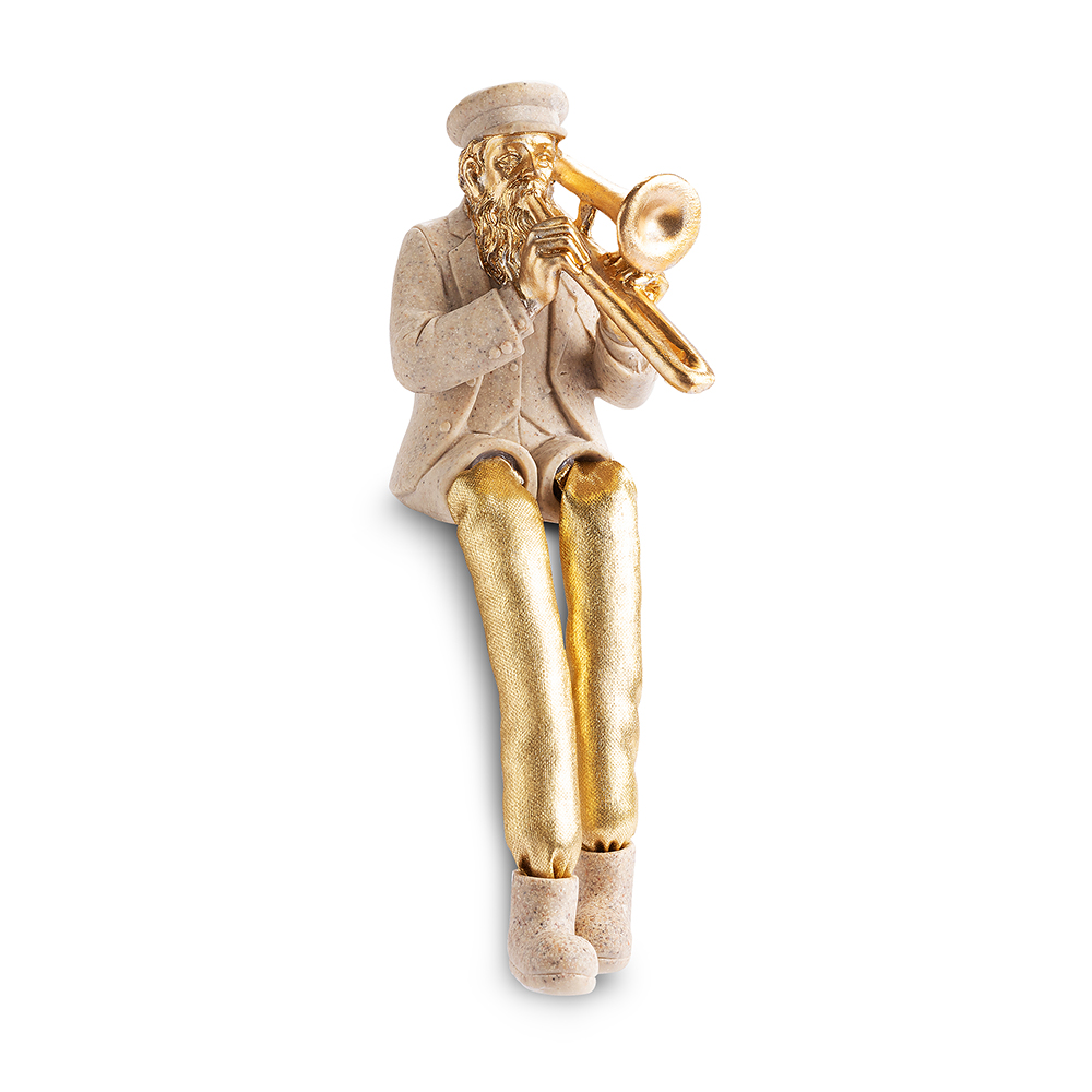 Polymer Hassidic Figurine with Cloth Legs 10.5 cm - Trombone Player