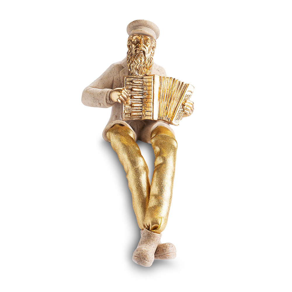 Polymer Hassidic Figurine with Cloth Legs 10.5 cm - Accordion Player