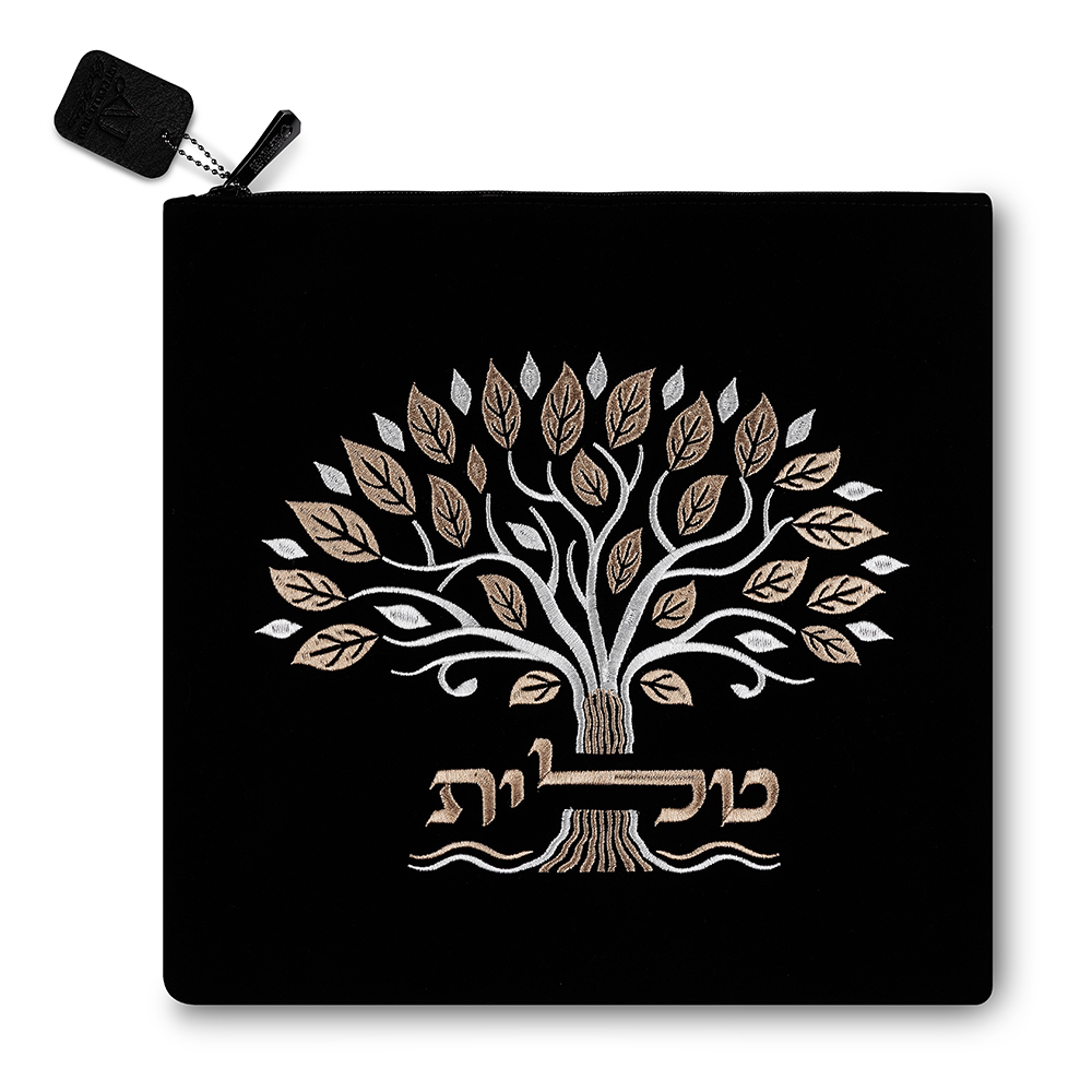 Velvet Tallit Bag 31.7*29.2 cm, Black with Embroidery