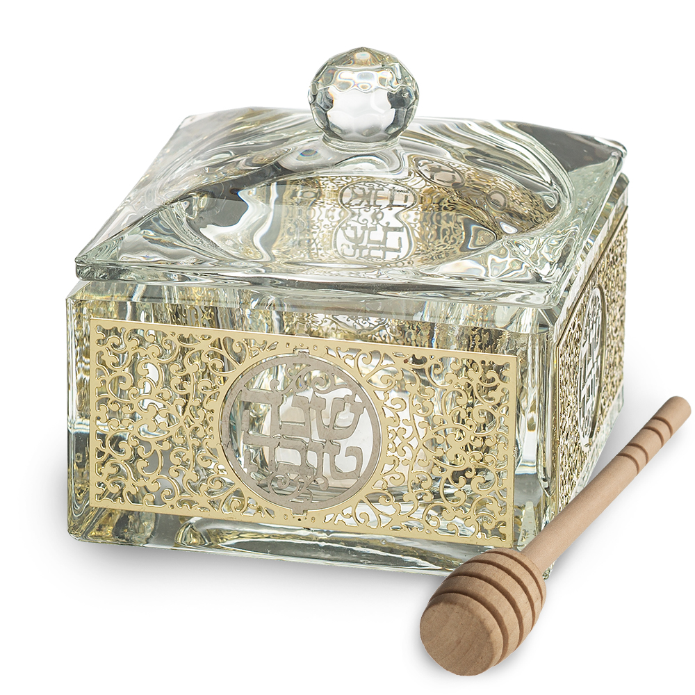 Crystal Honey Dish 7*7 cm with Metal Plaque